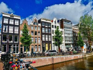 netherlands, buildings, channel, canal, apartment buildings, amsterdam, urban